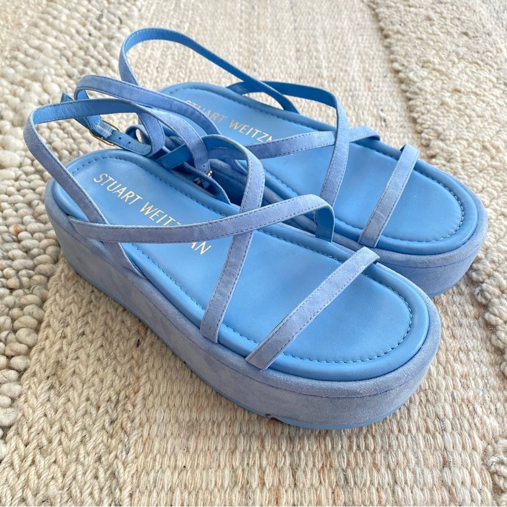 Stuart Weitzman Summerlift Platform Sandal Blue Size 7 - Picture 5 of 13